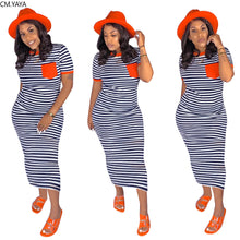 Load image into Gallery viewer, Striped o neck short sleeve with pocket slim