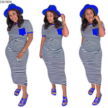 Load image into Gallery viewer, Striped o neck short sleeve with pocket slim