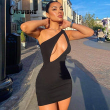 Load image into Gallery viewer, Summer Sexy Hollow Out One Shoulder Sleeveless Dresses Women - Sophornlilly