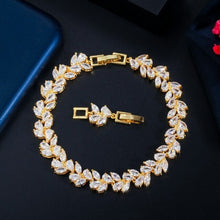 Load image into Gallery viewer, CWWZircons Rose Gold Color White Cubic Zirconia Leaf Pattern Bracelets