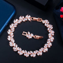 Load image into Gallery viewer, CWWZircons Rose Gold Color White Cubic Zirconia Leaf Pattern Bracelets