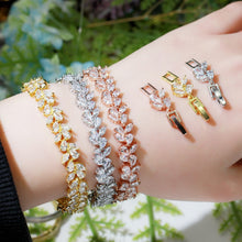 Load image into Gallery viewer, CWWZircons Rose Gold Color White Cubic Zirconia Leaf Pattern Bracelets