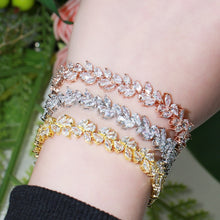 Load image into Gallery viewer, CWWZircons Rose Gold Color White Cubic Zirconia Leaf Pattern Bracelets