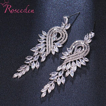 Load image into Gallery viewer, CZ Crystal Women Wedding Jewelry Long Bridal Earrings Clear Cubic - Sophornlilly