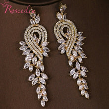 Load image into Gallery viewer, CZ Crystal Women Wedding Jewelry Long Bridal Earrings Clear Cubic - Sophornlilly