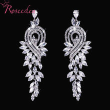 Load image into Gallery viewer, CZ Crystal Women Wedding Jewelry Long Bridal Earrings Clear Cubic - Sophornlilly