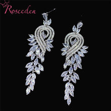 Load image into Gallery viewer, CZ Crystal Women Wedding Jewelry Long Bridal Earrings Clear Cubic - Sophornlilly