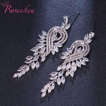 Load image into Gallery viewer, CZ Crystal Women Wedding Jewelry Long Bridal Earrings Clear Cubic - Sophornlilly