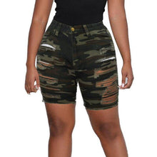 Load image into Gallery viewer, Camouflage Denim Short Women Summer Sexy Hollow Out Tassel Ripped High - Sophornlilly
