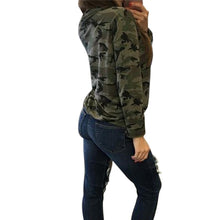 Load image into Gallery viewer, Camouflage Print Women Long Sleeve Slim T Shirt Fashion V Neck Lace up