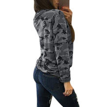 Load image into Gallery viewer, Camouflage Print Women Long Sleeve Slim T Shirt Fashion V Neck Lace up