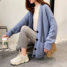 Load image into Gallery viewer, Cardigan Autumn V Neck Pockets Knitted Sweater Long