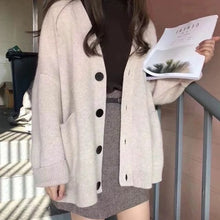 Load image into Gallery viewer, Cardigan Autumn V Neck Pockets Knitted Sweater Long