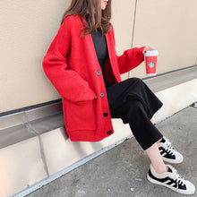 Load image into Gallery viewer, Cardigan Autumn V Neck Pockets Knitted Sweater Long