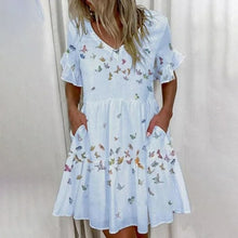 Load image into Gallery viewer, Casual Ruffles Loose V Neck Dress Short Sleeve Floral
