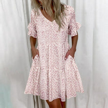 Load image into Gallery viewer, Casual Ruffles Loose V Neck Dress Short Sleeve Floral