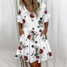 Load image into Gallery viewer, Casual Ruffles Loose V Neck Dress Short Sleeve Floral