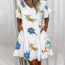 Load image into Gallery viewer, Casual Ruffles Loose V Neck Dress Short Sleeve Floral