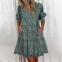 Load image into Gallery viewer, Casual Ruffles Loose V Neck Dress Short Sleeve Floral