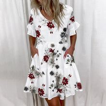 Load image into Gallery viewer, Casual Ruffles Loose V Neck Dress Short Sleeve Floral
