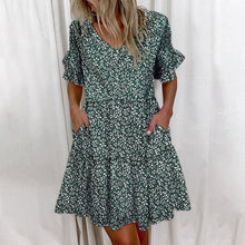 Load image into Gallery viewer, Casual Ruffles Loose V Neck Dress Short Sleeve Floral