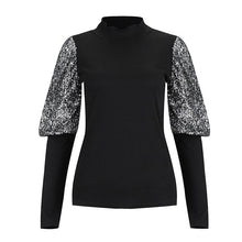 Load image into Gallery viewer, Casual Sequin Patchwork Shirt Blouse Long Sleeve Ribbed