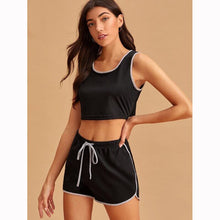 Load image into Gallery viewer, Casual Sexy Satin Sleepwear Summer Sport Pajamas Suit Black Nightwear