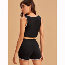 Load image into Gallery viewer, Casual Sexy Satin Sleepwear Summer Sport Pajamas Suit Black Nightwear