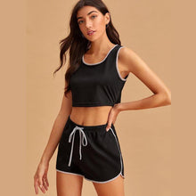 Load image into Gallery viewer, Casual Sexy Satin Sleepwear Summer Sport Pajamas Suit Black Nightwear
