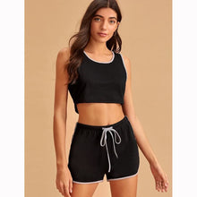 Load image into Gallery viewer, Casual Sexy Satin Sleepwear Summer Sport Pajamas Suit Black Nightwear