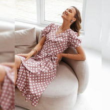 Load image into Gallery viewer, Casual Summer Dress Women Vintage Polka Dot Print Ruffle Sash A line - Sophornlilly