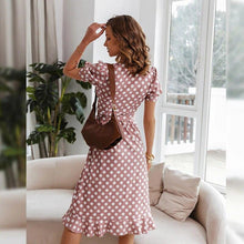 Load image into Gallery viewer, Casual Summer Dress Women Vintage Polka Dot Print Ruffle Sash A line - Sophornlilly