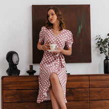 Load image into Gallery viewer, Casual Summer Dress Women Vintage Polka Dot Print Ruffle Sash A line - Sophornlilly