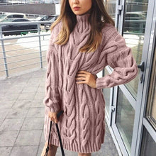 Load image into Gallery viewer, Casual Sweater Dress for Women Long Sleeve High Collar Sweater Dresses