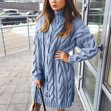 Load image into Gallery viewer, Casual Sweater Dress for Women Long Sleeve High Collar Sweater Dresses