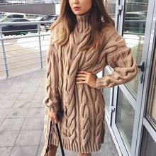 Load image into Gallery viewer, Casual Sweater Dress for Women Long Sleeve High Collar Sweater Dresses