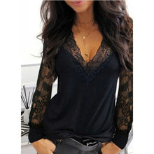 Load image into Gallery viewer, Casual V neck Lace Long Sleeve T shirt