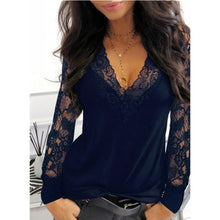 Load image into Gallery viewer, Casual V neck Lace Long Sleeve T shirt