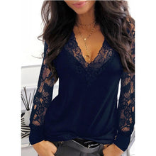 Load image into Gallery viewer, Casual V neck Lace Long Sleeve T shirt