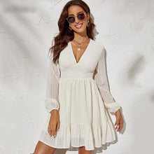 Load image into Gallery viewer, Casual White Sexy Chiffon Mesh Long Sleeve Dress Women  Ruffle Beach