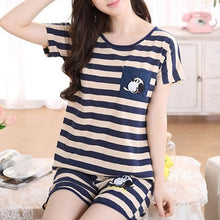 Load image into Gallery viewer, Casual Women Pajamas Sets Short Sleeve T Shirt + Shorts Suits Cute
