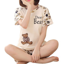 Load image into Gallery viewer, Casual Women Pajamas Sets Short Sleeve T Shirt + Shorts Suits Cute