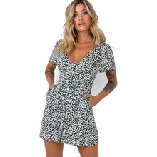 Load image into Gallery viewer, Casual fashion V neck chiffon floral print breasted yellow blue dress - Sophornlilly