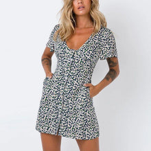 Load image into Gallery viewer, Casual fashion V neck chiffon floral print breasted yellow blue dress - Sophornlilly