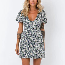 Load image into Gallery viewer, Casual fashion V neck chiffon floral print breasted yellow blue dress - Sophornlilly