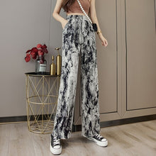 Load image into Gallery viewer, Casual high waist drape ice silk wide leg pants tie dye ink painting