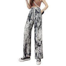 Load image into Gallery viewer, Casual high waist drape ice silk wide leg pants tie dye ink painting