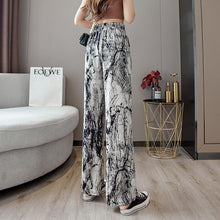 Load image into Gallery viewer, Casual high waist drape ice silk wide leg pants tie dye ink painting