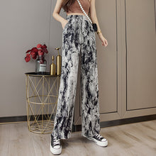 Load image into Gallery viewer, Casual high waist drape ice silk wide leg pants tie dye ink painting