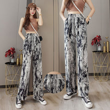 Load image into Gallery viewer, Casual high waist drape ice silk wide leg pants tie dye ink painting